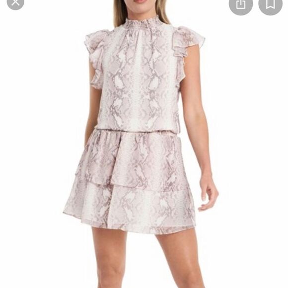 1. STATE Pink Size A-line Snakeskin Print Ruffle Hem Formal Dress mini - Picture 1 of 5